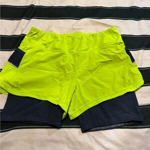 Athleta Two-Tone Athletic Shorts - Neon Yellow & Black